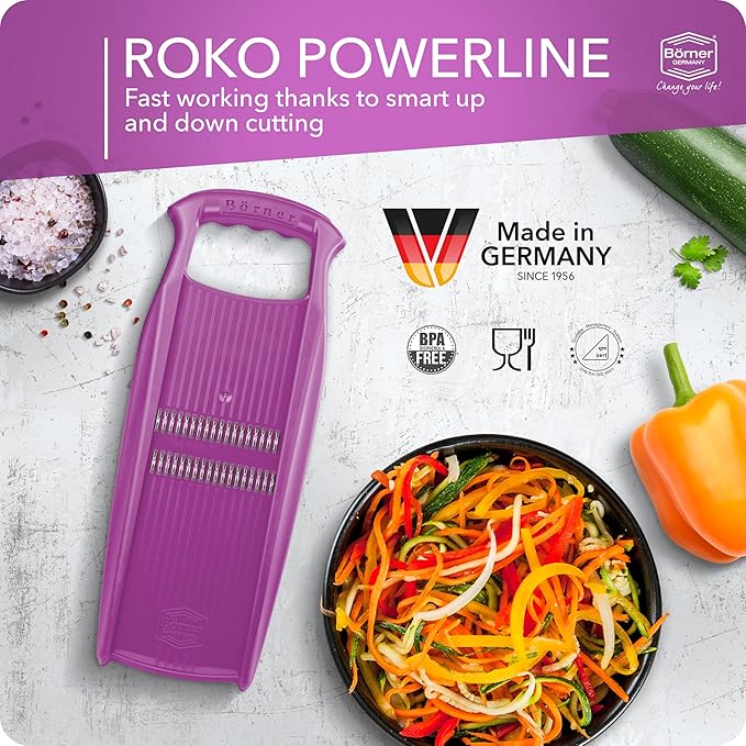 Börner by Reston Lloyd Roko PowerLine • Short & Long Vegetable Strips/Noodles & Safety Food Holder • Made in Germany, Purple