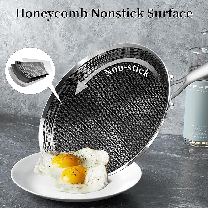 Innerwell Nonstick Crepe Pan 11inch Stainless Steel Crepe Pan Honeycomb Coating Flat Skillet Tawa Dosa Tortilla Pan,Omelet Pan with All Stove Tops Available, Induction Compatible