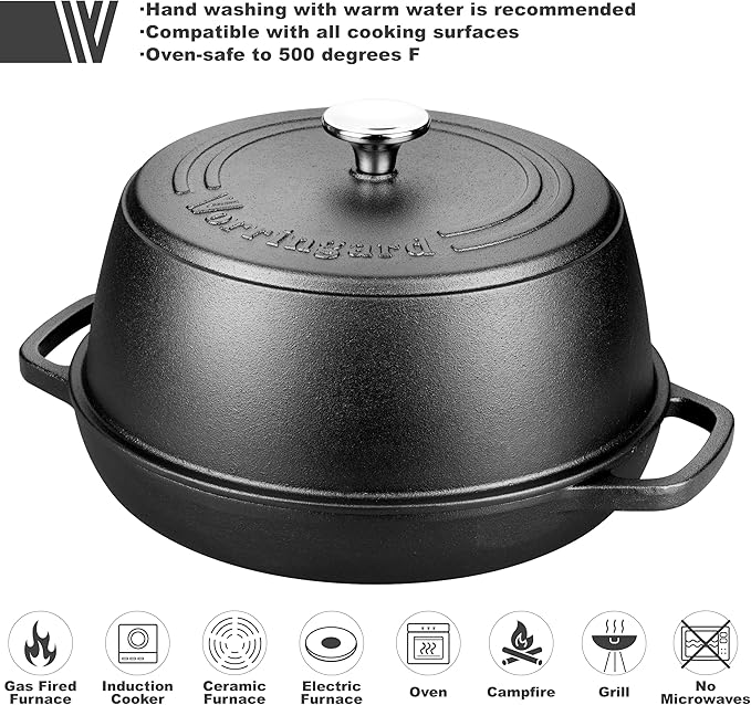 VORRINGARD Cast Iron Dutch Oven Pot with Lid for Bread Baking - include Sourdough Bread Baking Supplies like Banneton Bread Proofing Basket, Bread Oven 6 QT, Pre-seasoned