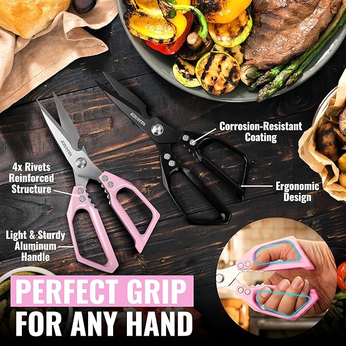 2PC 5-in-1 Multifunctional Heavy-Duty Kitchen Scissors Set, All Purpose Kitchen Shears with Stainless Steel Blades, Dishwasher Safe Poultry Shears, Perfect for Meat, Fish, Turkey, Vegetables