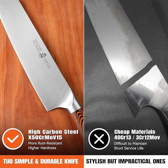 TUO Kiritsuke Chef Knife, 8.5 inch Asian Kitchen Knife for Cutting Fish & Meat, High Carbon German Steel Japanese Blade-Type with Ergonomic Handle