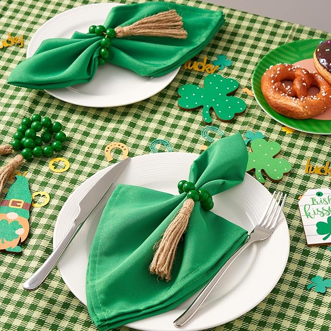 APTWOW Napkin Rings Set of 12, Green Wooden Bead Napkin Rings for Table Decor, St Patricks Day Farmhouse Napkins Rings for Boho Table Decor, Spring Banquet, Wedding, Holiday Dinner Party, Easter