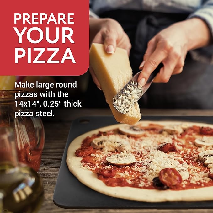 IMPRESA Pizza Oven Steel Plate - 14 x 14 x 0.25 in, Black, Steel Heat Retention & Crisp Crust Pizza Stone - Oven & Grill Versatility for Baking Stone