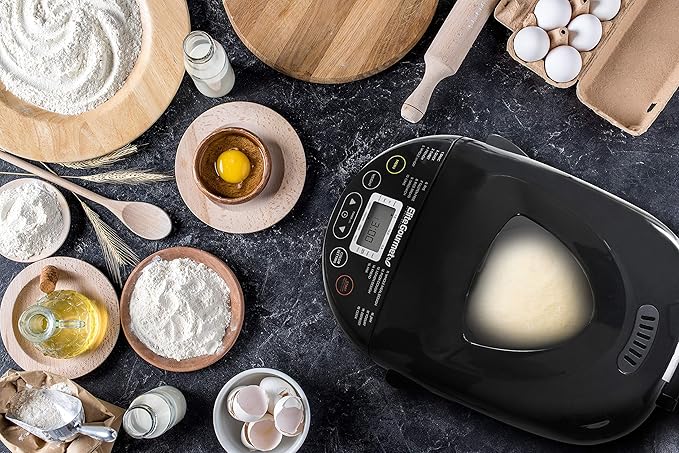 Elite Gourmet EBM8103B Programmable Bread Maker Machine 3 Loaf Sizes, 19 Menu Functions Gluten Free White Wheat Rye French and more, 2 Lbs, Black
