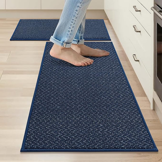COSY HOMEER Kitchen Rugs and Mats 2PCS Non Slip Kitchen Mats for Floor Washable Stain Resistant Kitchen Runner Rug Sets Absorbent Kitchen Floor Mat 20"x32"+20"x48",Navy Blue
