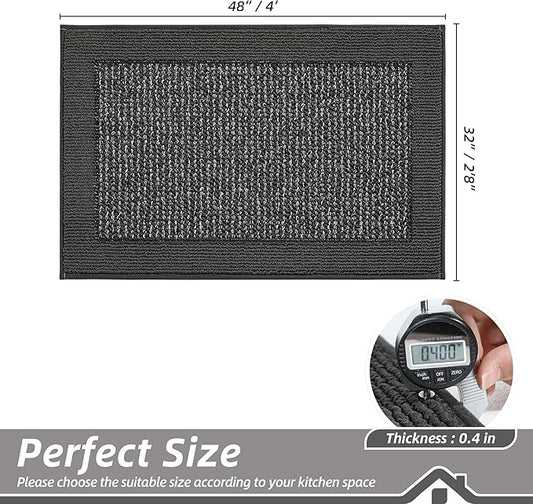 BEQHAUSE Kitchen Rugs 32"x48", Kitchen Runner Rug Non-Slip Kitchen Mats for Floor, Absorbent and Stain Resistant Kitchen Mats, Machine Washable Rugs for Kitchen, Hallway, Laundry & Sink, Charcoal