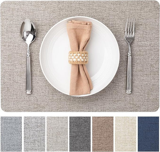 Faux Leather Placemats Set of 6 Vinyl Washable Wipeable Table Mats for Kitchen Dining Table Heat Resistant Waterproof Modern Indoor/Outdoor Placemats Non-Slip Easy Clean Place Mats (Mix Gray)