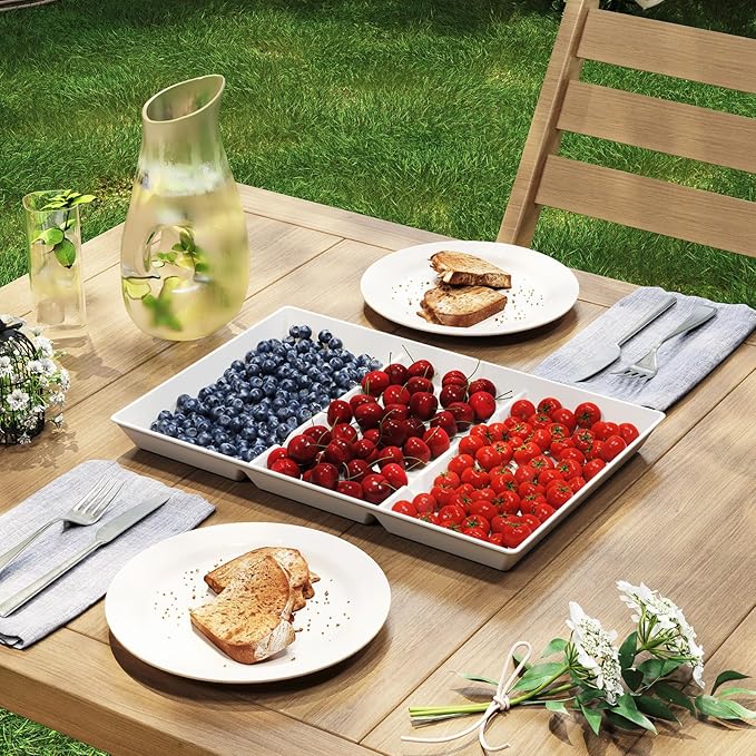 Lifewit Serving Tray Divided for Party Supplies, 12 PCS 15" x 10" Plastic Platters for Serving Food, White Reusable Tray for Veggie, Snack, Fruit, Cookies, Desserts in Kitchen/Pantry