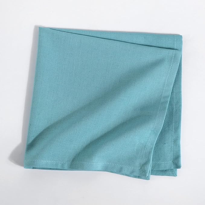 Fingercraft Cloth Napkins, Cotton Linen Blend Napkins Cloth Washable 12 Pack Premium Quality for Parties, Christmas, Thanksgiving, Weddings, Mitered Corner Dinner Napkin for Every Day Use Sky Blue