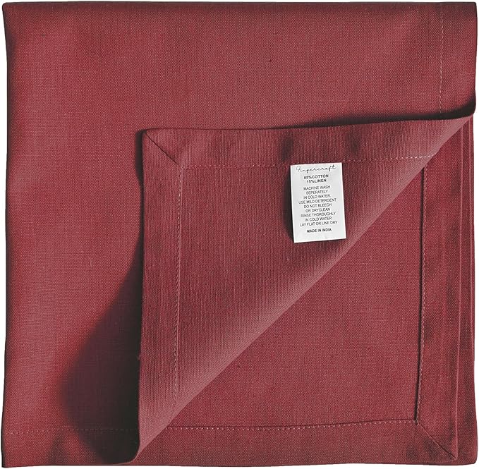 FINGERCRAFT Dinner Cloth Napkins, Cotton Linen Blend Mitered Corner Napkins Cloth 4 Pack Natural Premium Quality for Every Day Use, Parties, Easter, Thanksgiving, Weddings, 18x18 inch Rythmic Red