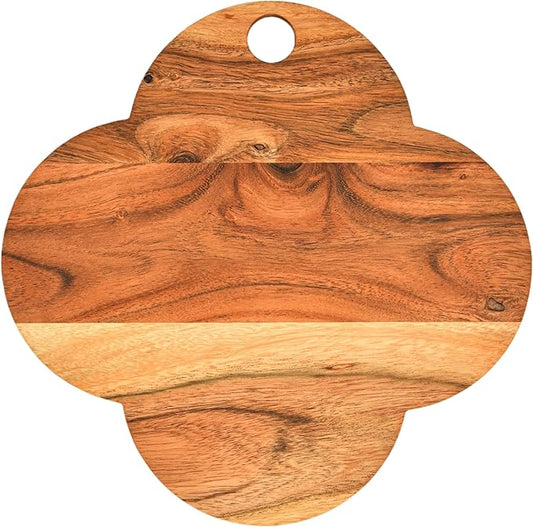 Treen Art Wooden Christmas Cutting Board for Kitchen Decor, 11"L x 11"W Four Round Leaf Acacia Wood Chopping Board with Hanging Hole, Serving Charcuterie Platter