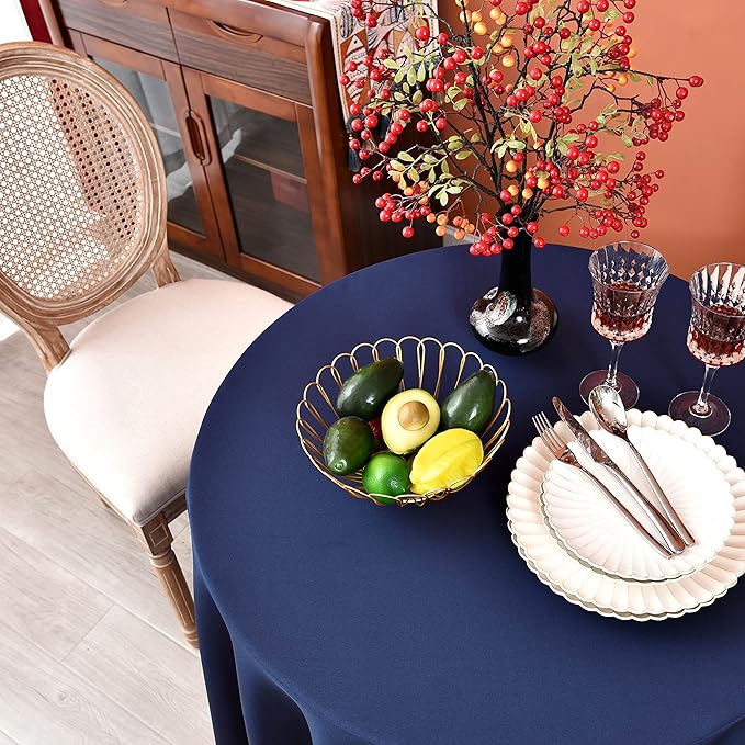 MEANMOY 2 Pack Navy Blue 210 GSM Water & Stain Resistant Round Tablecloth - Solid 60 Inch Circle Table Cloth Cover in Wrinkle Free Washable Wipe Clean Polyester for Wedding, Party, Banquet (2 Pcs)
