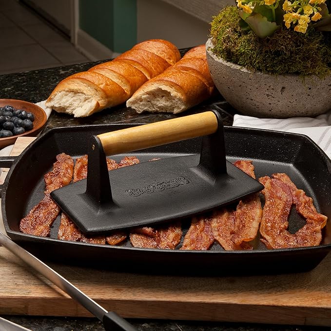 Bayou Classic 7499 Bacon Press Flattens Bacon for Cooking Perfection Ideal for Pressing Hamburgers Grilled Cheese Sandwiches and Quesadillas
