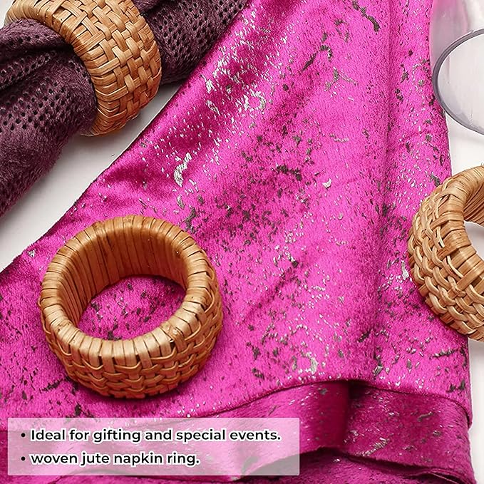 CLEENTABLE Rustic Napkin Rings Set of 12 - Elegant Round Cane Napkin Rings, Easy to Clean, Durable Versatile for Table Settings, Special Occasion, Easter Table Decor & Gift Giving Ideas (Natural)