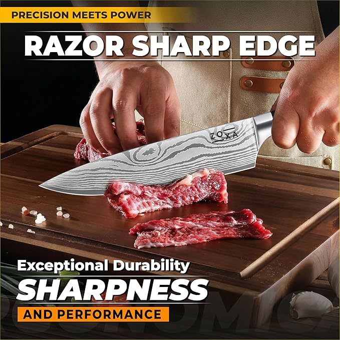 Kitchen Knife Set with Block, 17-Piece Stainless Steel Knife Set, Kitchen Knives Including Chef Knife, Steak Knives, Honing Rod and Kitchen Scissors, Knife Block Set