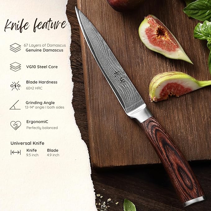 Wakoli EDIB Damascus Utility Knife – 4.9-Inch Kitchen Knife for Everyday Use, 67-Layer Damascus Steel Blade with VG10 Core, Ergonomic Pakkawood Handle – Professional Cooking Knife in Premium Gift Box