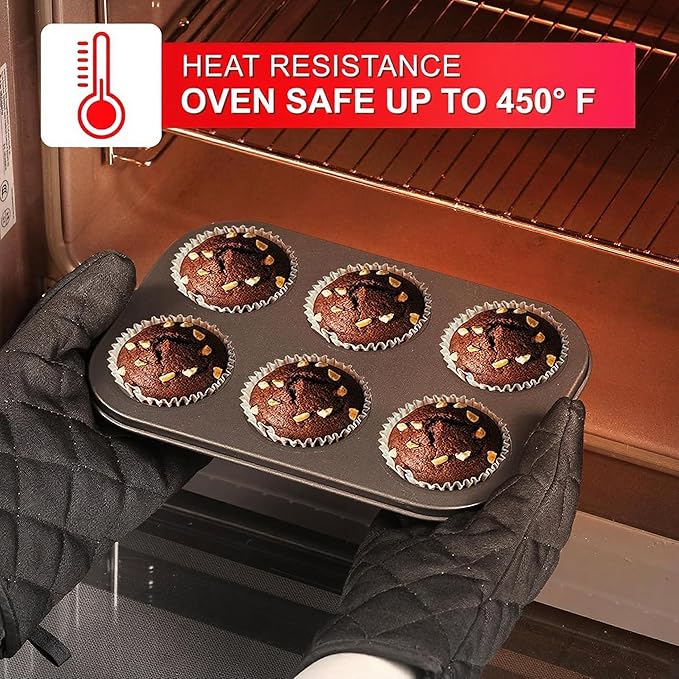Funnydin 12PCS Nonstick Baking Pans Set - Stackable Bakeware Sets with Wider Grip, Carbon Steel Baking Set Including Cookie Sheets for Baking, Muffin Pan, Loaf Pan, Cake pan, Roasting Pan, Oven Mitts