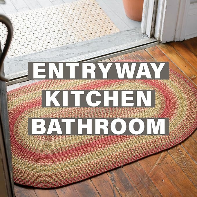 Homespice Cider Barn Jute Kitchen Rugs 2x3' - Black & Gold Oval Braided Rugs for Rustic and Country Decor, Reversible, No Shed Jute for Easy Maintenance