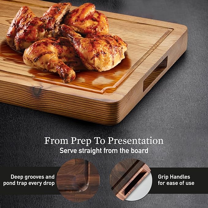 Cutting Board for Kitchen – Wood Cutting Board, Non-Toxic Butcher Block, Walnut Cutting Boards with Juice Groove & Handles, Charcuterie Board – Walnut (End) - 11" x 17" x 1.75"
