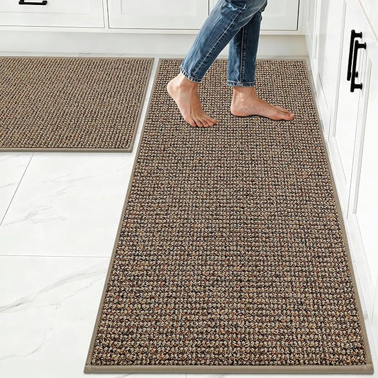 JSEI Kitchen Rugs and Mats, 2PCS Non-Slip Kitchen Mats for Floor, Machine Washable Absorbent and Stain Resistant Kitchen Runner, Carpet Mats with TPR Backing for, 24''x36''+24''x60'', Taupe