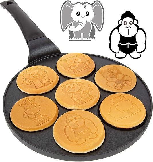 Animal Mini Pancake Pan- Make 7 Unique Flapjack Zoo Animals, Includes Elephant, Giraffe and More- Nonstick Pan Cake Maker Griddle for Morning Breakfast Fun & Easy Cleanup- Easter Basket Stuffer Gift