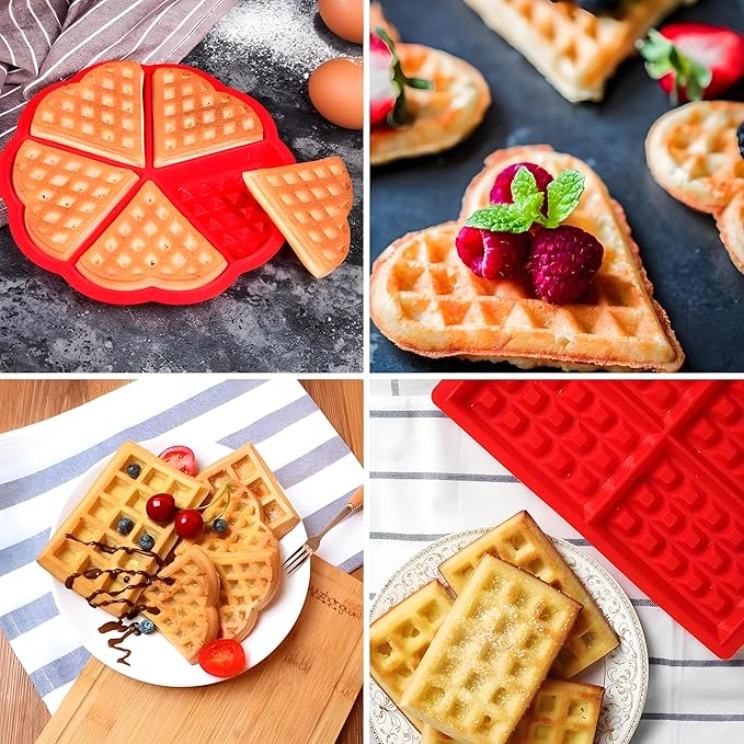 Waffle Mold, Gasusen 3PCS Rectangle and Heart Shaped Silicone Waffle Mold Set, Large Waffle Maker Baking Tray Pan Molds for DIY Waffle Cake Candy Chocolate Making
