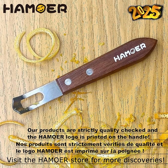 Citrus Lemon Zester & Channel Knife Tool for Kitchen Bar, Stainless Steel Blade, Ergonomic Design, Wooden Handle & Rubber & Plastic Handle Set Tool