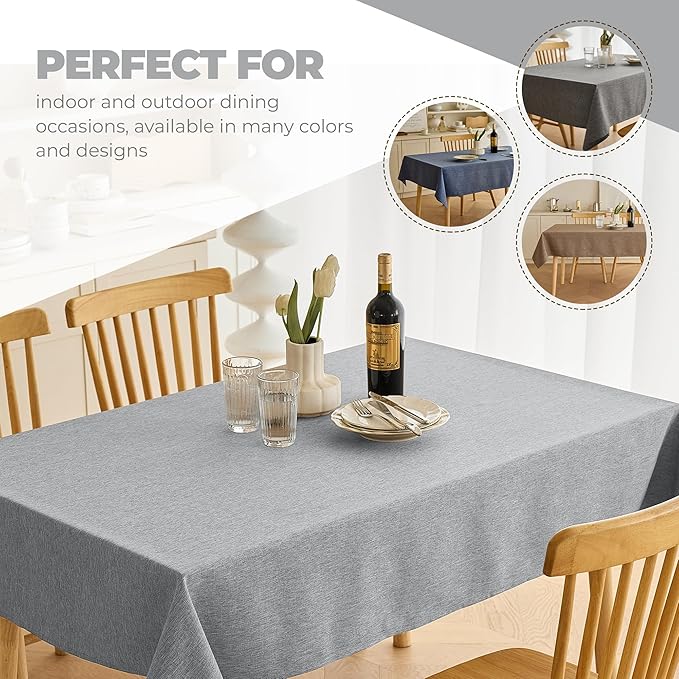 Rectangle Linen Farmhouse Tablecloth for 10ft Table, Dirty-Repel Easy to Clean Banquet Burlap Tablecloths for Dining& Kitchen (Oblong, 60 x 144 Inch (12-14 Seats), Cool Grey)