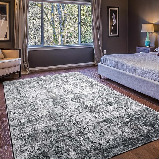 Area Rug 5×7, Vintage Boho Rug,Ultra-Soft Low Pile, Washable, Non Slip,Stain Resistant Printed Carpet for Living Room Bedrooms Playroom Office Kitchen, Dark Stone