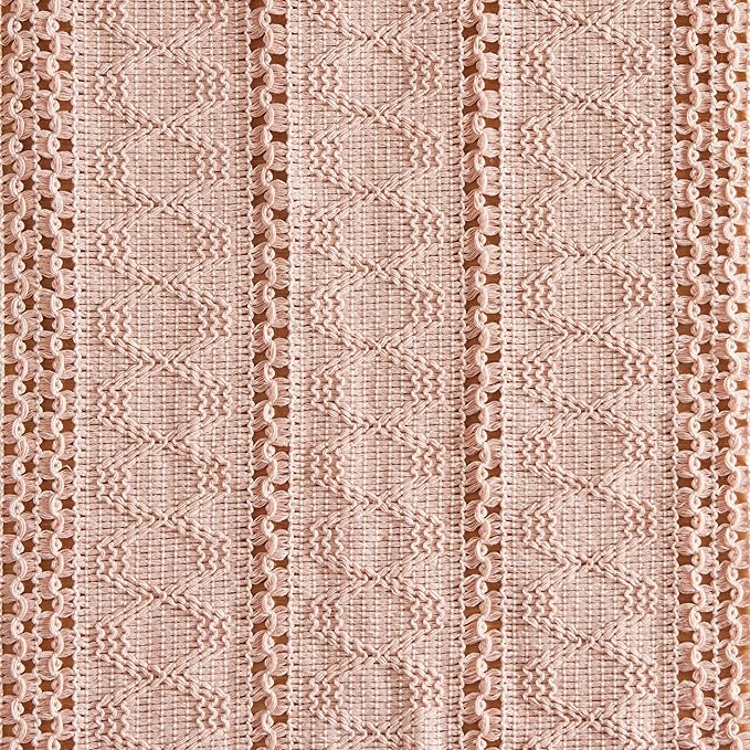 ZeeMart Macrame Style Boho Table Runner, Pink Table Runners 48 Inches Long, Farmhouse Woven Home Decor, 12x48 Inch, Light Pink