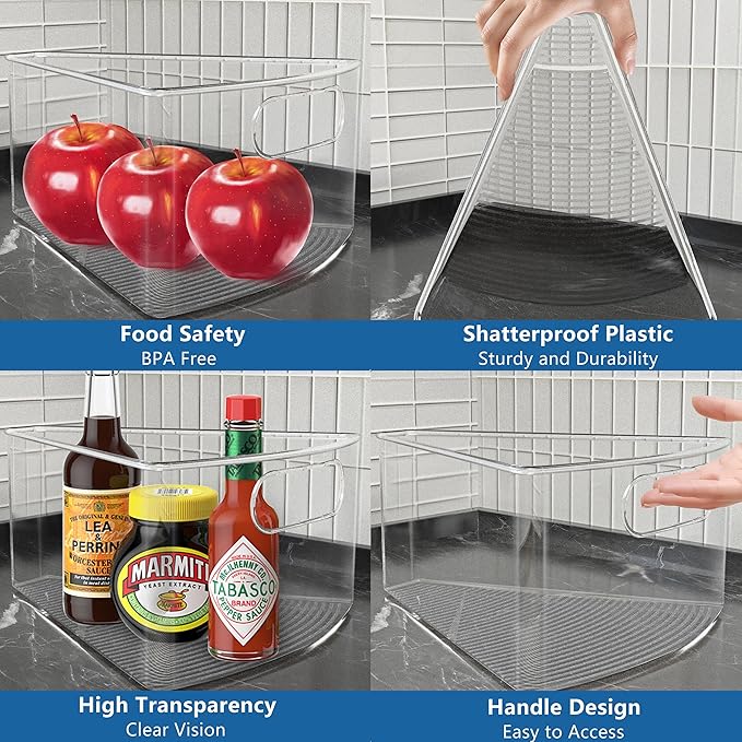 Lazy Susan Organizer Bins for 32"-33" Diameter Corner Cabinet Lazy Susan, 6 Pack, Clear Plastic Cabinet and Pantry Storage Bin, 1/8 Wedge-Food Safe, BPA Free