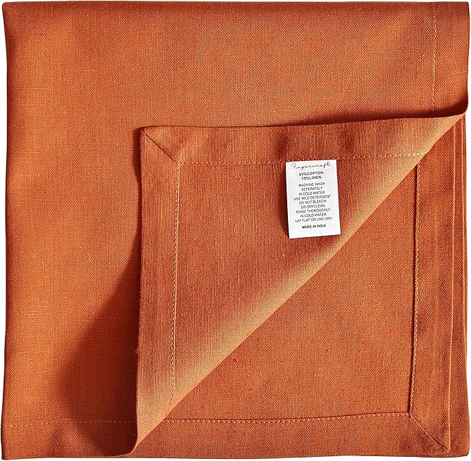 Fingercraft Dinner Cloth Napkins Set of 12, Cotton Linen Blend Premium Quality, Mitered Corners for Every Day Use Home Restaurant Christmas Napkins Cloth Pre Shrunk and Good Absorbency 18x18 inch Rust