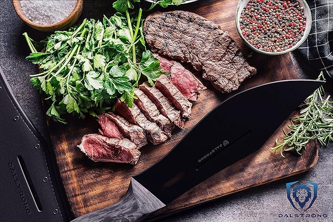 Dalstrong Barong Chef Knife - 7 inch - Delta Wolf Series Knife - Ultra-Thin & Zero Friction Blade - HC 9CR18MOV Steel Kitchen Knife - Black Titanium Nitride Coating - G10 Camo Handle - Leather Sheath