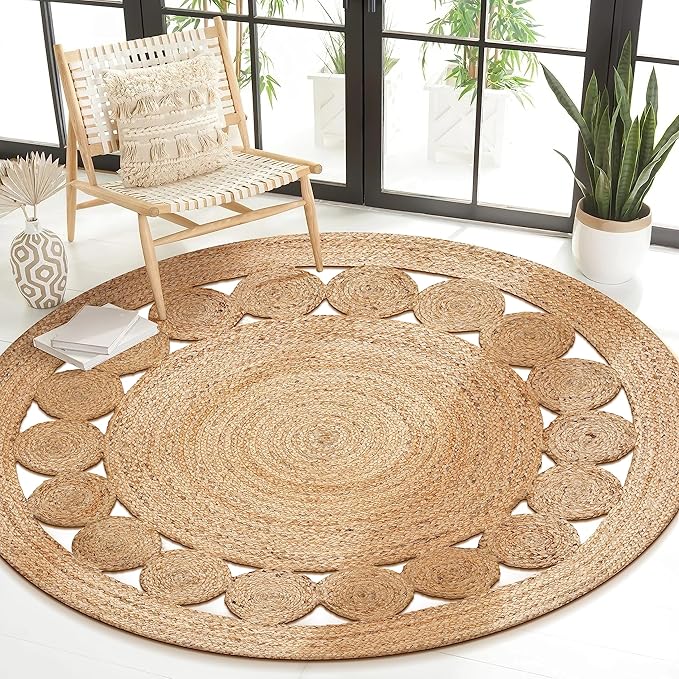 Savi Home Jute Area Rug Handwoven- 8 feet Round- Natural Beige - Rustic Vintage Beige Braided Reversible Rug- Eco Friendly Rugs for Farmhouse, Bedroom, Kitchen, Living Room