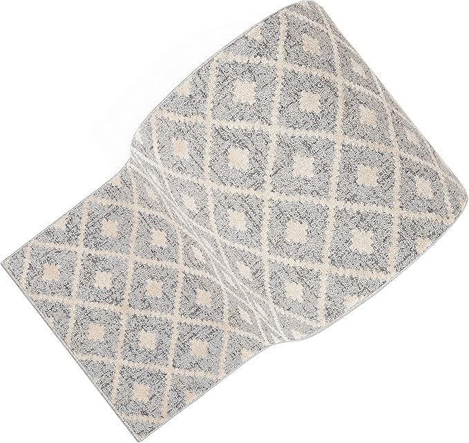 Well Woven Custom Size Hallway Stair Runner - Choose Your Length - Ainsley Grey Diamond Trellis Geometric Tribal - 27 Inches Wide x 12 Feet Long Runner (27" x 12' Runner) Rug