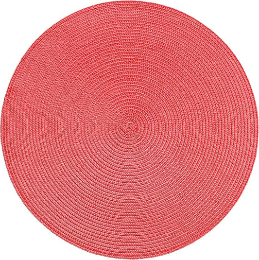 HODJOY Placemats Set of 6, Round Placemats for Dining Table, Washable Non-Slip Placemats for Velentine, 15 inches (Pink Red)