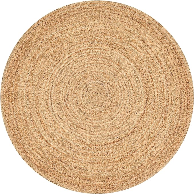 Savi Home Jute Area Rug Handwoven - 8 feet Round Natural - Rustic Vintage Beige Braided Reversible Rug- Eco Friendly Rugs for Farmhouse, Bedroom, Kitchen, Living Room.