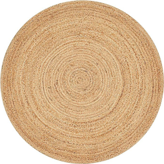 Savi Home Jute Area Rug Handwoven - 8 feet Round Natural - Rustic Vintage Beige Braided Reversible Rug- Eco Friendly Rugs for Farmhouse, Bedroom, Kitchen, Living Room.