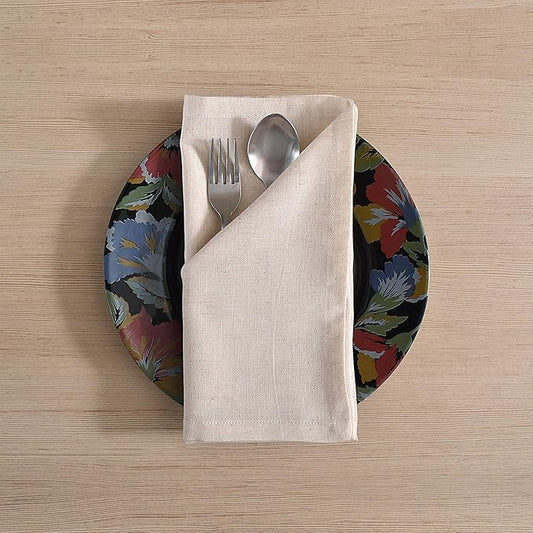 FINGERCRAFT Dinner Cloth Napkins, Cotton Linen Blend 12 Pack Natural Premium Quality, Mitered Corners for Every Day Use Napkins are Pre Shrunk and Good Absorbency Christmas Cloth Napkins Ivory