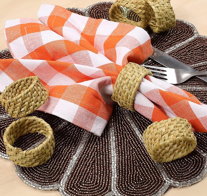 ALPHA Living HOME Rattan Napkin Rings Set of 12 - Handcrafted Cane Serviette Holders for Table Decor, Weddings, Partiess, Dinners, Rustic Boho Style Napkin Rings Natural.