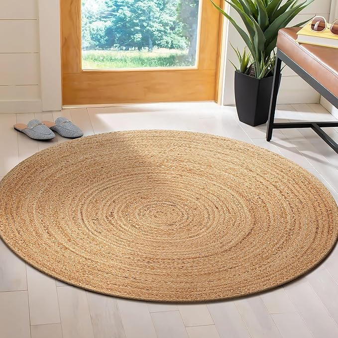 Savi Home Jute Area Rug Handwoven - 8 feet Round Natural - Rustic Vintage Beige Braided Reversible Rug- Eco Friendly Rugs for Farmhouse, Bedroom, Kitchen, Living Room.