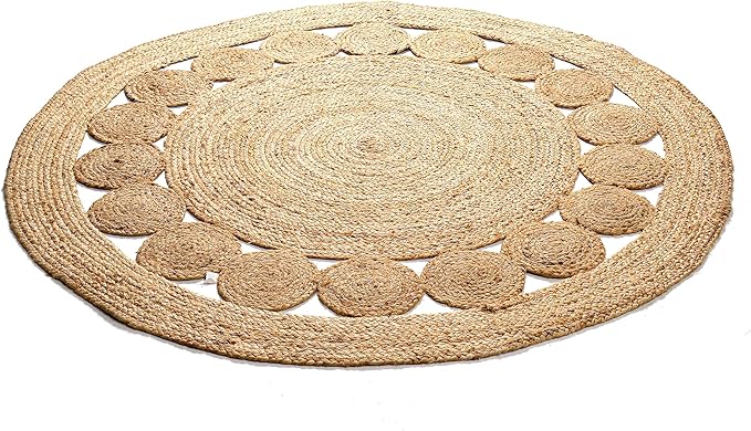 Savi Home Jute Area Rug Handwoven- 4 feet Round- Natural Beige - Rustic Vintage Beige Braided Reversible Jute Rug- Eco Friendly Rugs for Farmhouse, Bedroom, Kitchen, Living Room