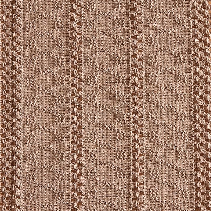 ZeeMart Macrame Style Boho Table Runner, Taupe Table Runners 72 Inches Long, Farmhouse Woven Home Decor, 12x72 Inch, Taupe