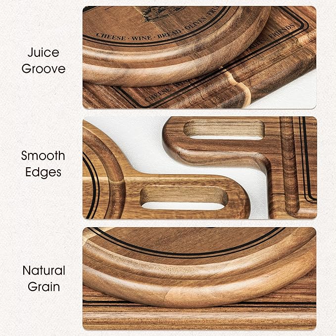 Acacia Wood Charcuterie & Cheese Board Set, 2-Piece Mini Serving Boards for Cheese, Fruit, Nuts & Appetizers – Elegant Snack Boards for Entertaining & Gift Giving