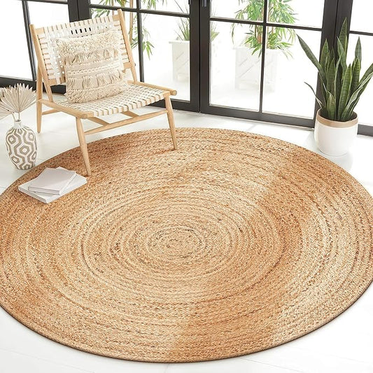 Savi Home Jute Area Rug Handwoven - 4 feet Round- Natural - Rustic Vintage Beige Braided Reversible Rug- Eco Friendly Rugs for Farmhouse, Bedroom, Kitchen, Living Room.