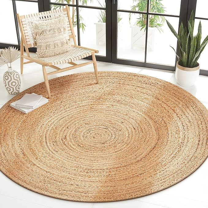 Savi Home Jute Area Rug Handwoven - 8 feet Round Natural - Rustic Vintage Beige Braided Reversible Rug- Eco Friendly Rugs for Farmhouse, Bedroom, Kitchen, Living Room.