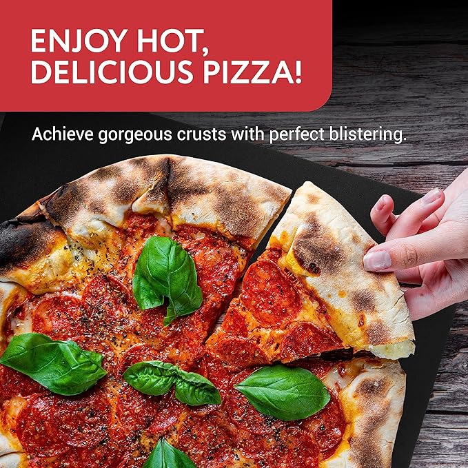 IMPRESA Pizza Oven Steel Plate - 14 x 14 x 0.25 in, Black, Steel Heat Retention & Crisp Crust Pizza Stone - Oven & Grill Versatility for Baking Stone