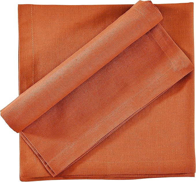 Fingercraft Dinner Cloth Napkins Set of 12, Cotton Linen Blend Premium Quality, Mitered Corners for Every Day Use Home Restaurant Christmas Napkins Cloth Pre Shrunk and Good Absorbency 18x18 inch Rust