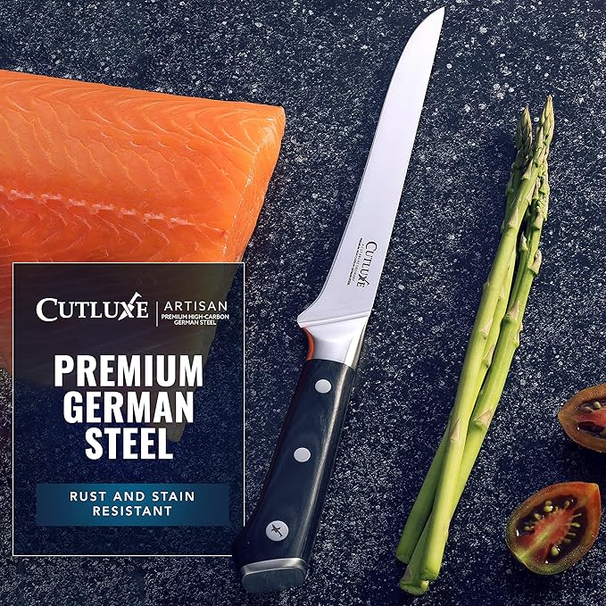 Cutluxe Boning Knife – 6" Razor Sharp Fillet – High Carbon German Steel – Full Tang Ergonomic Handle Design, Grilling Gifts for Men – Artisan Series