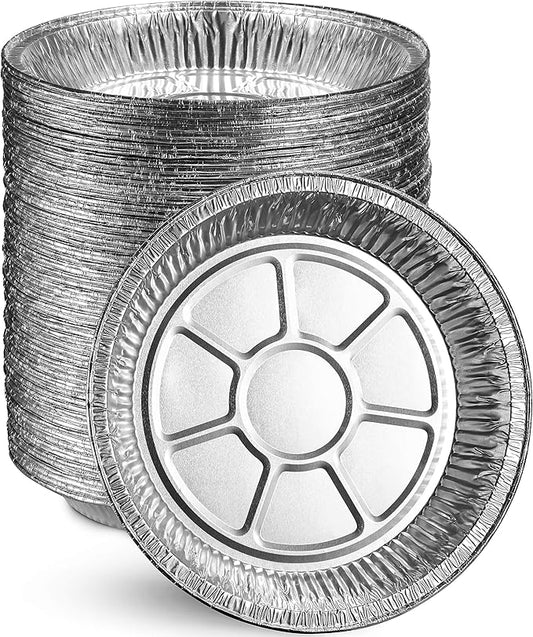 MontoPack 9” Aluminum Foil Pie Pans | Round Disposable Containers with Angled Walls for Tart Baking, Storing, Serving & Reheating | Freezer and Oven Safe, Recyclable | 50-Pack of Cake Tins